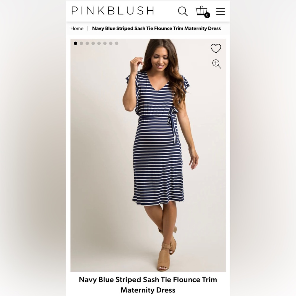 Pinkblush Navy Blue Striped Sash Tie Flounce Trim Maternity Dress, size small